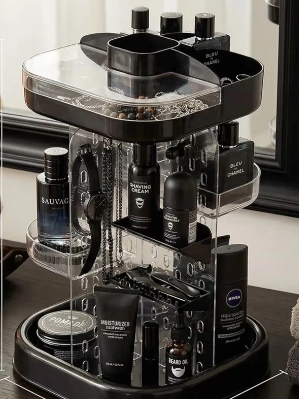 Rotating Cosmetic Organizer - Black & Clear Makeup Storage 081